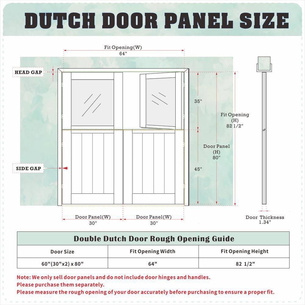 CHIC MODE Interior Dutch Door - Half Frosted Glass Split Door Slab, Modern Style Farmhouse Closet Door, Natural Pine Wood(Not Include Door Hinges)