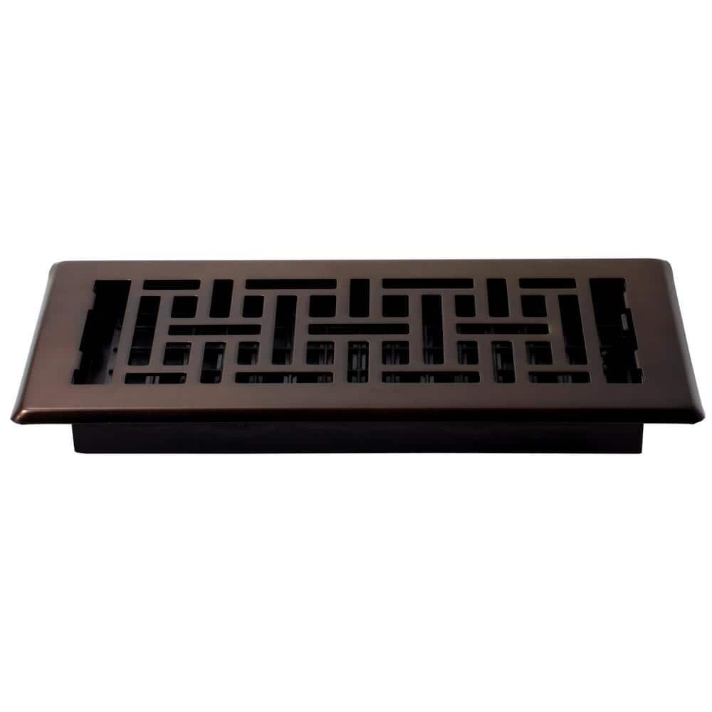 Decor Grates 4" x 10" Oriental Design Steel Plated Rubbed Bronze Floor Register