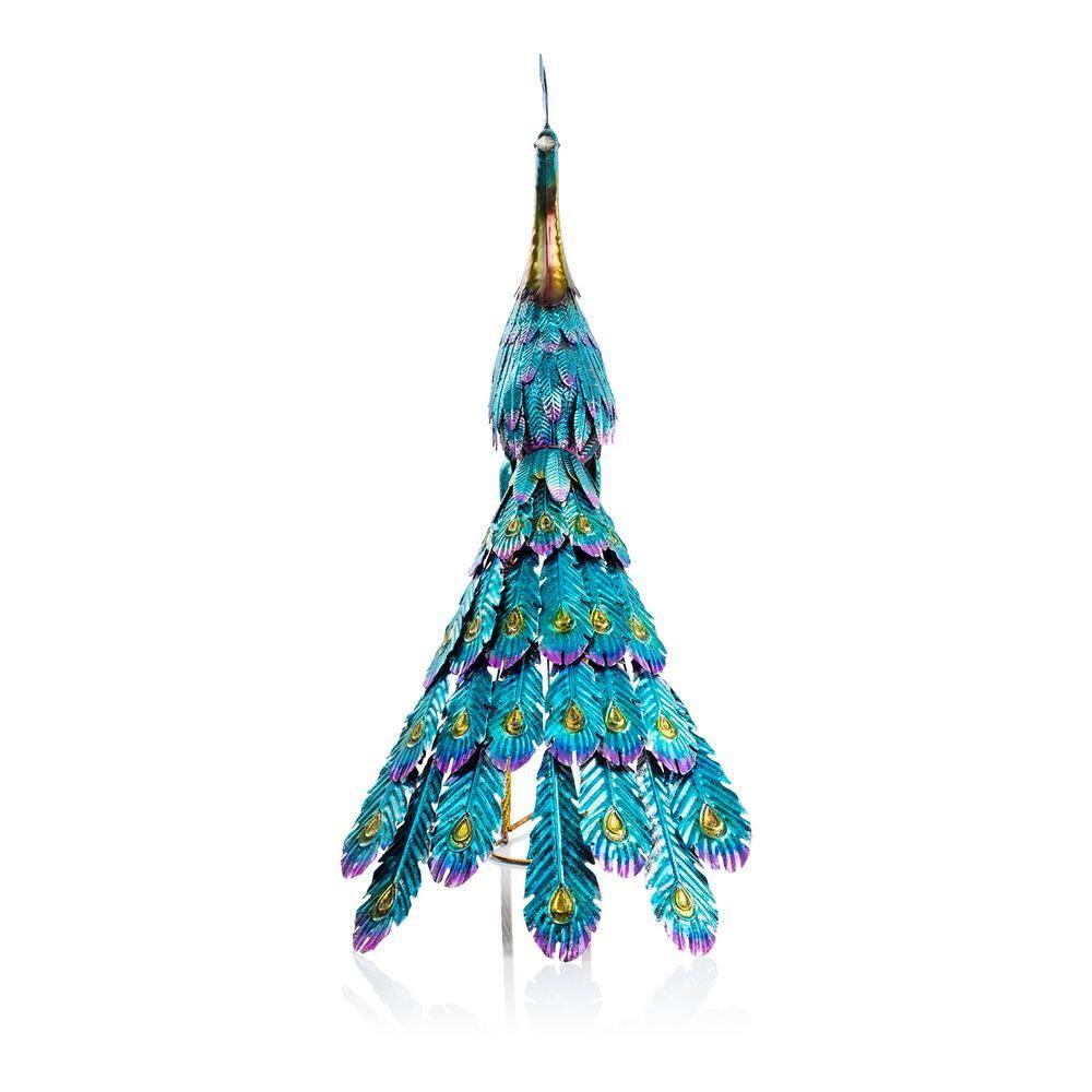 Graceful Metal Peacock Garden Statue - Alpine Corporation