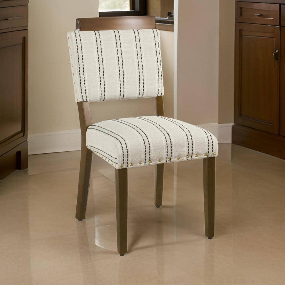 Set of 2 Stripe Dining Chairs Black/White - HomePop: Nailhead Trim, Rubberwood Legs, Polyester Upholstery