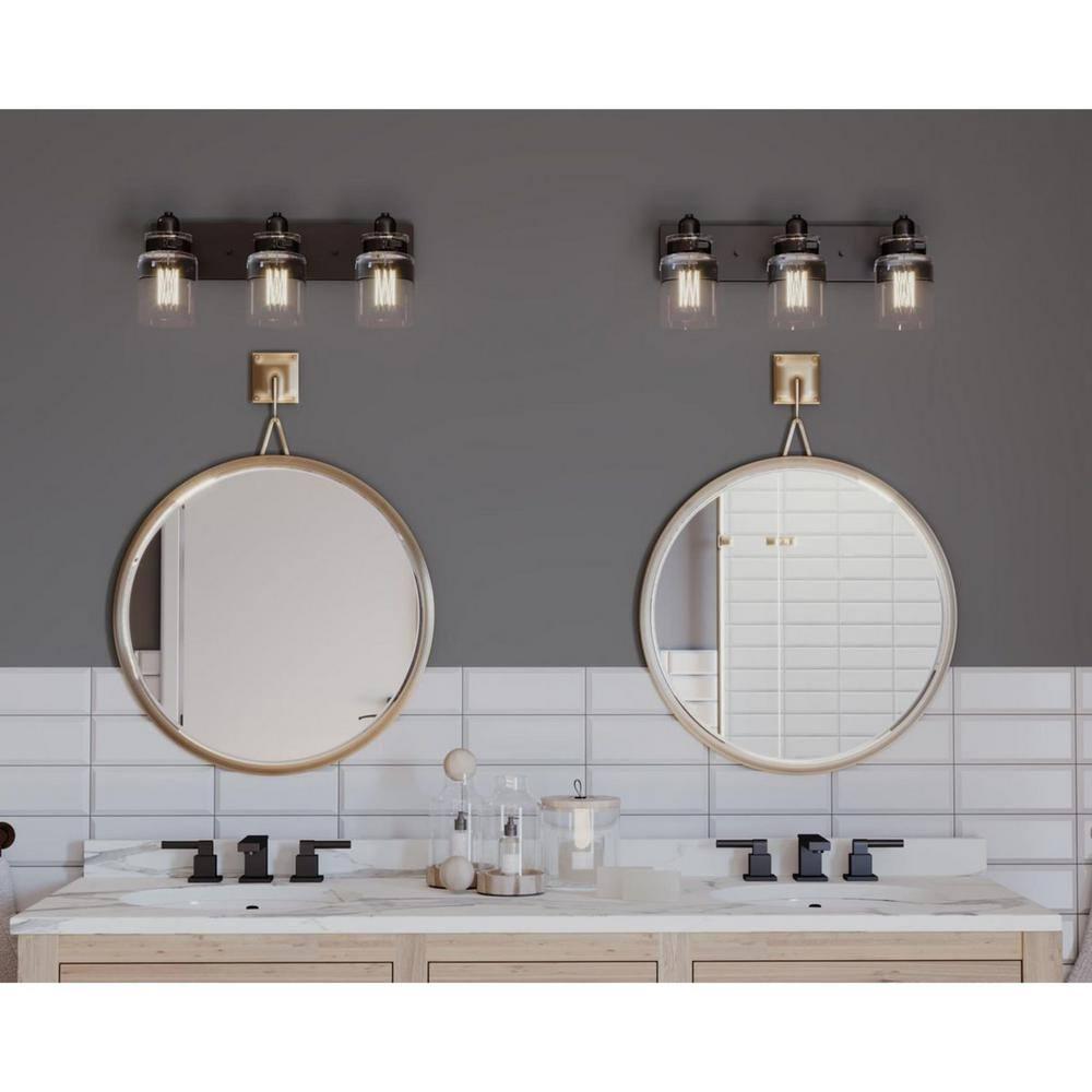 Progress Lighting Calhoun 3-Light Bath Vanity, Steel, Antique Bronze, Clear Glass Shade