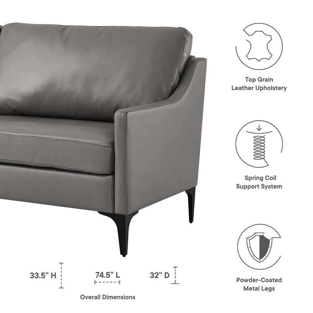Modway Corland Modern Style Leather and Metal Sofa in Gray Finish