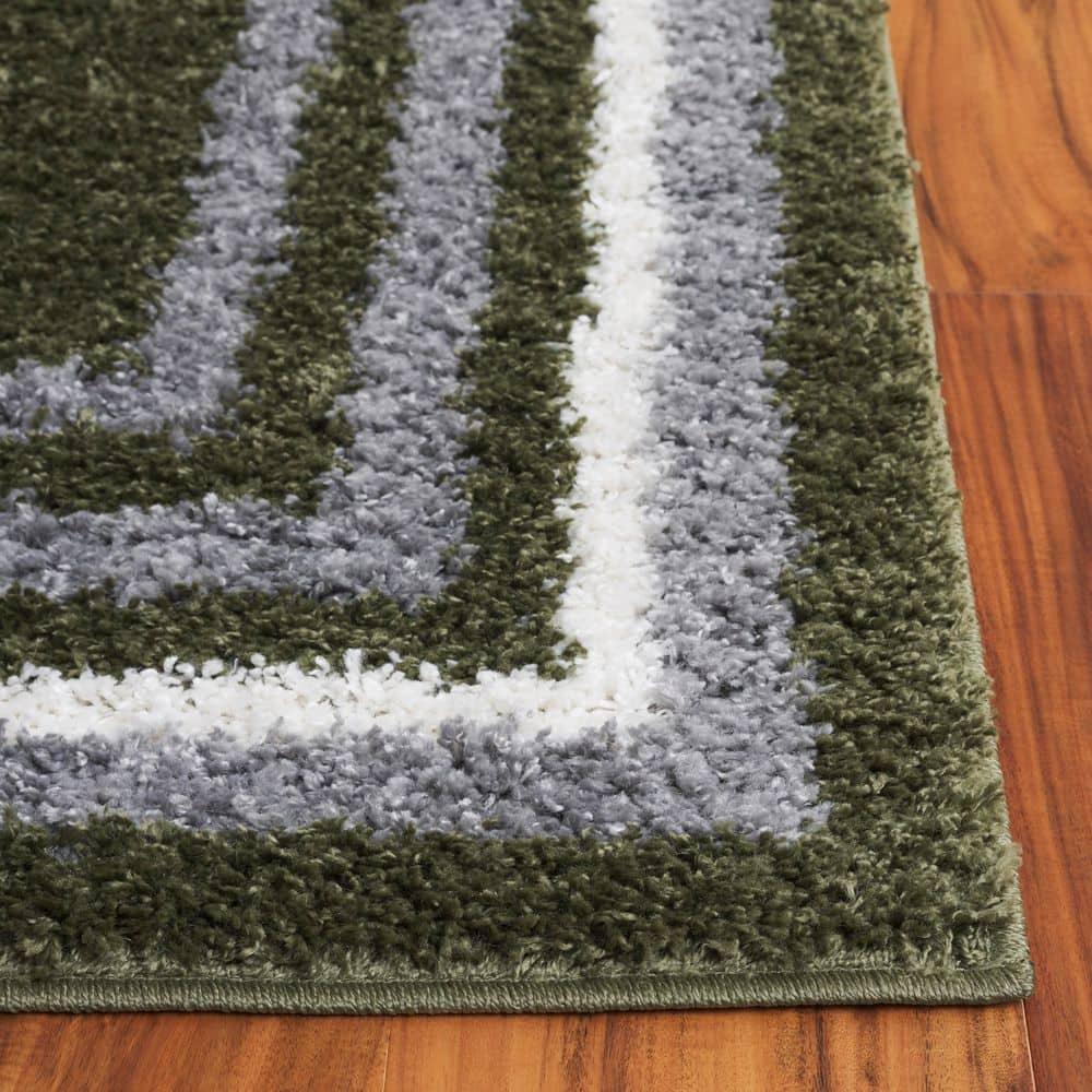 SAFAVIEH Border & Stripe Hyram Bordered Shag Area Rug, Green, 6'7" x 6'7" Square