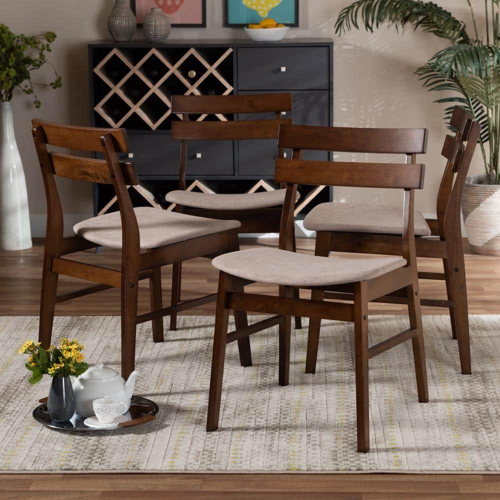 Set of 4 Devlin Upholstered Wood Dining Chairs Light Beige/Walnut - Baxton Studio: Rubberwood Frame, Spot Clean