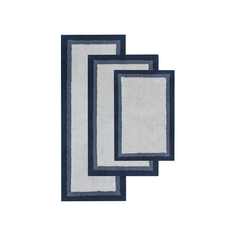 Navy and White Cotton Tufted Bath Rug Set