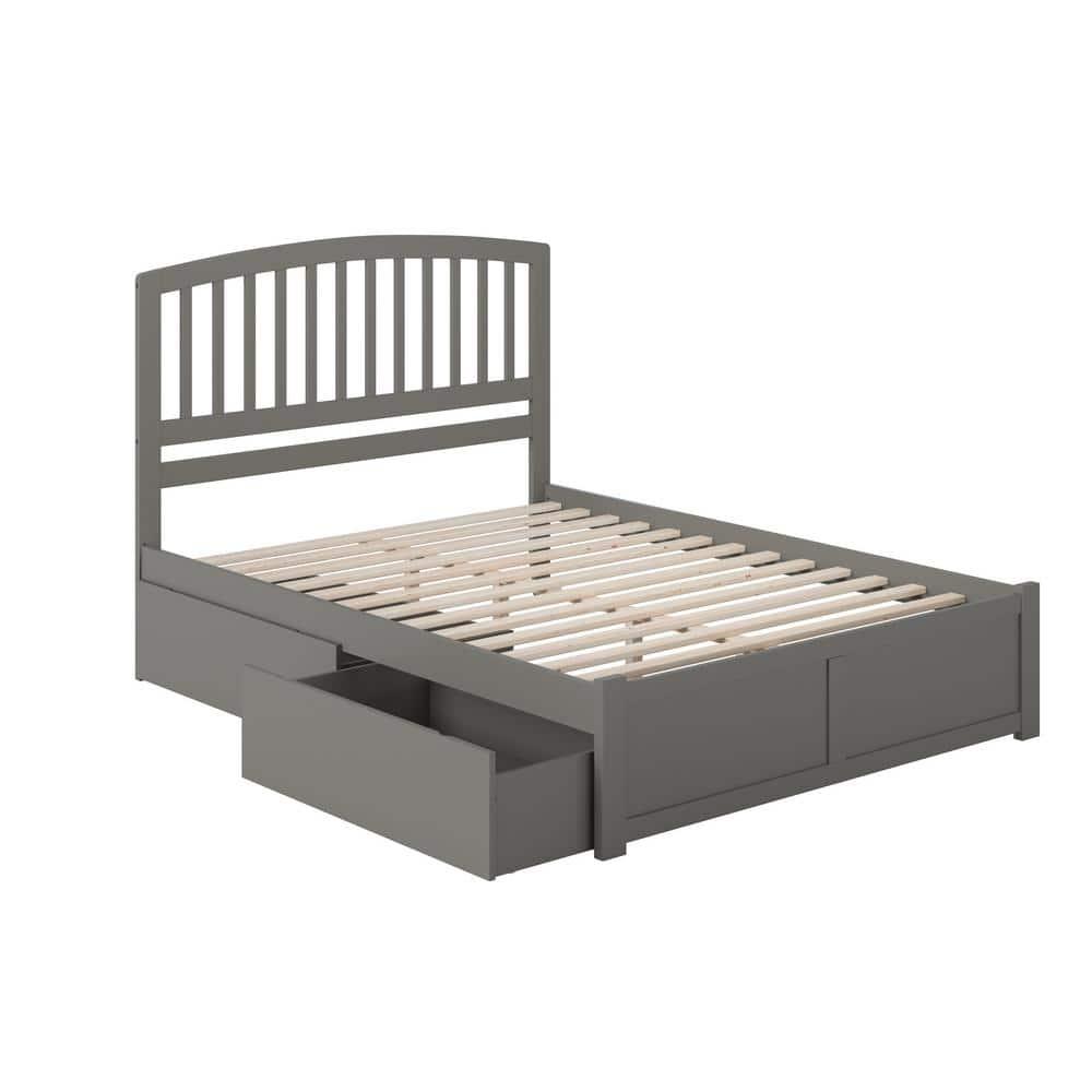 Richmond Queen Platform Bed with Flat Panel Foot Board and 2 Urban Bed Drawers in Grey