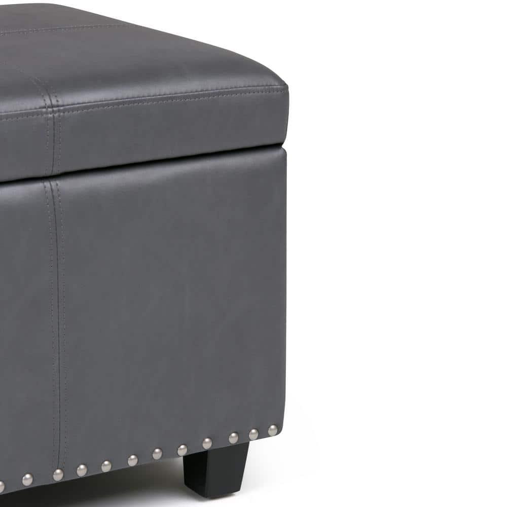 Simpli Home Kingsley 48"W Upholstered Storage Ottoman with Lift-Top Lid, Nailhead Trim, and Stitching Detail