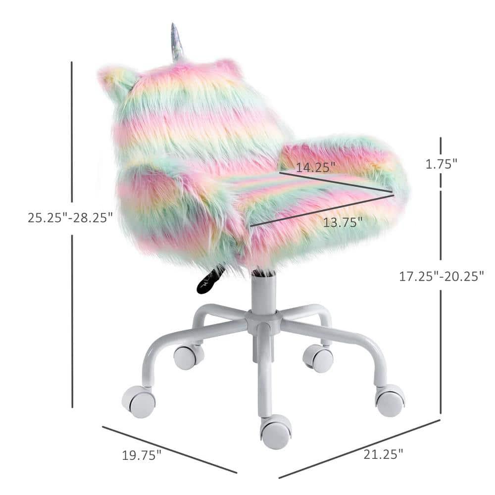 Canddidliike Fluffy Unicorn Office Chair, Desk Chair with Mid-Back and Armrest Support, Desk Chair with 5 Star Swivel Wheel White Base, Multicolored