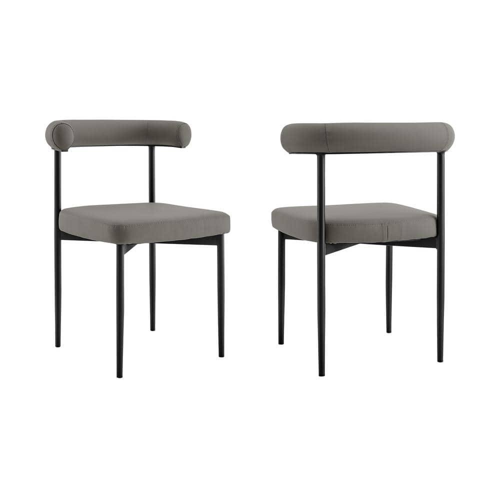 Armen Living Set of 2 Shannon Iron and Faux Leather Dining Chairs Matte Black/Light Gray