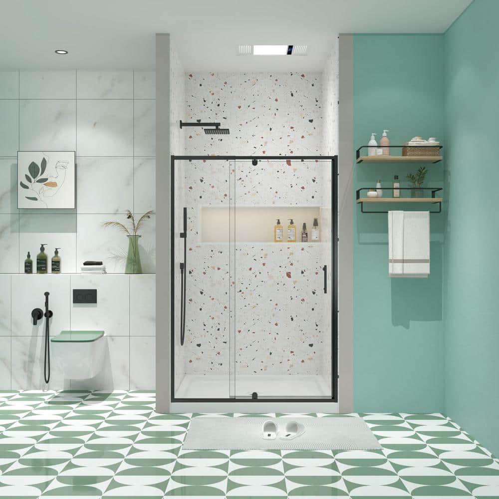 Waterpar WP1683871MB 38-42 in. W x 71 in. H Pivot Swing Semi-Frameless Shower Door With Clear Tempered Glass