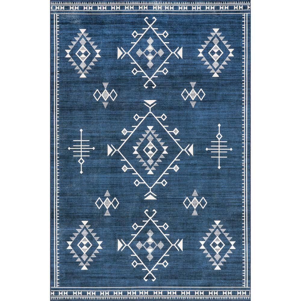 Nuloom Evalyn Diamond 3x5 Machine Washable Accent Indoor Area Rug for Living Room Bedroom Dining Room Entryway Kitchen, Navy/Ivory
