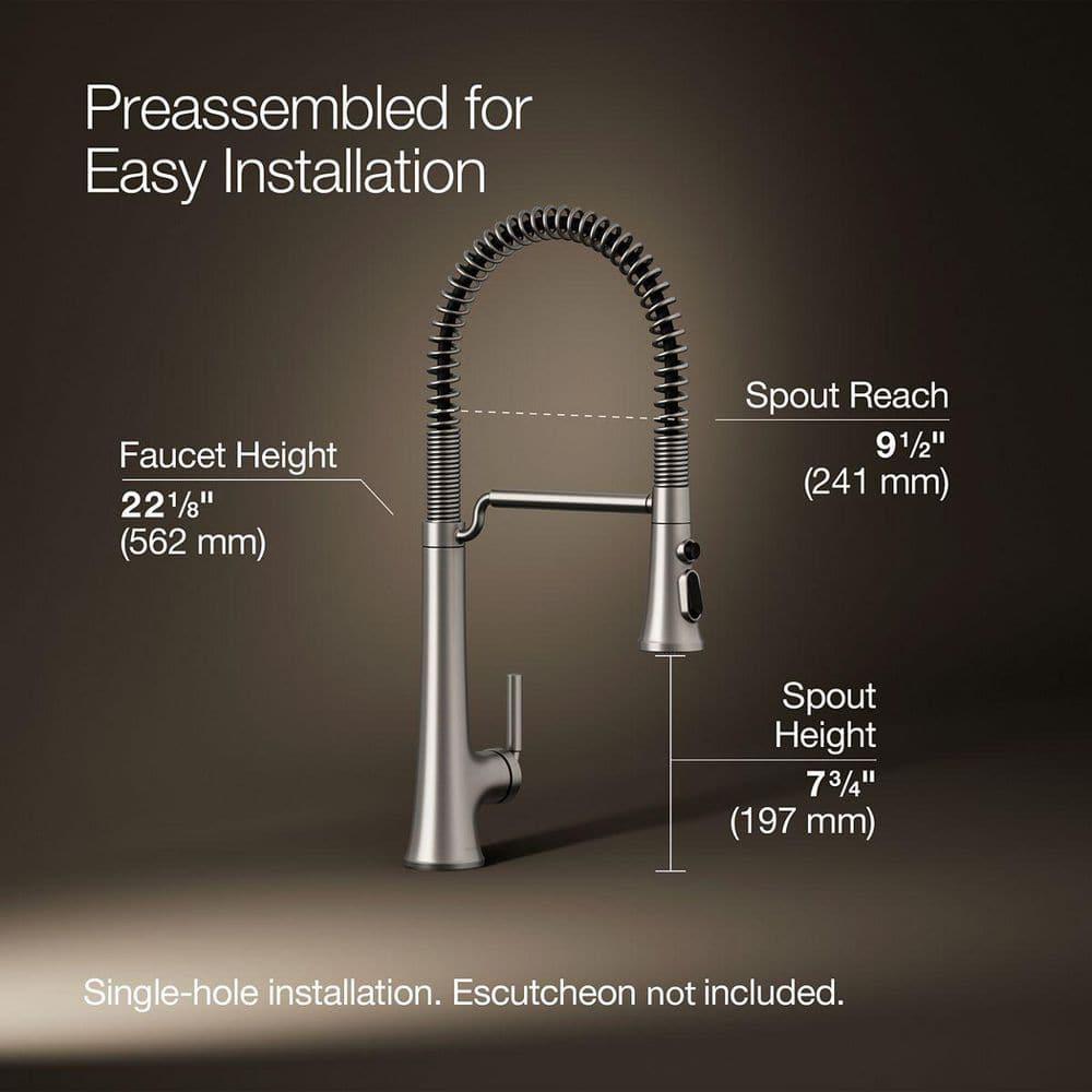 Kohler Tone Single Handle Semi-Professional Pre-Rinse Kitchen Sink Faucet with Three-Function Pull Down Sprayer