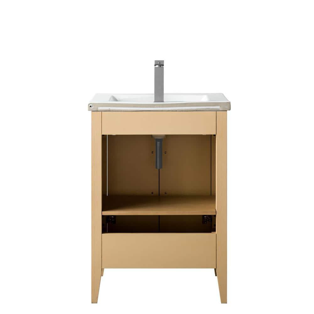 Natural Oak Single Sink Bathroom Vanity with Ceramic Top