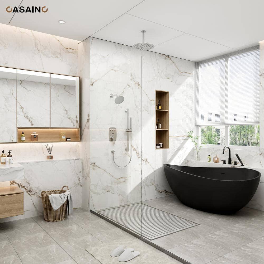 CASAINC BR01008SX12BN Rainfall Symphony 12inch Dual Showerhead Temperature Display Shower System with 2 in 1 Slider Bar Shower Handheld