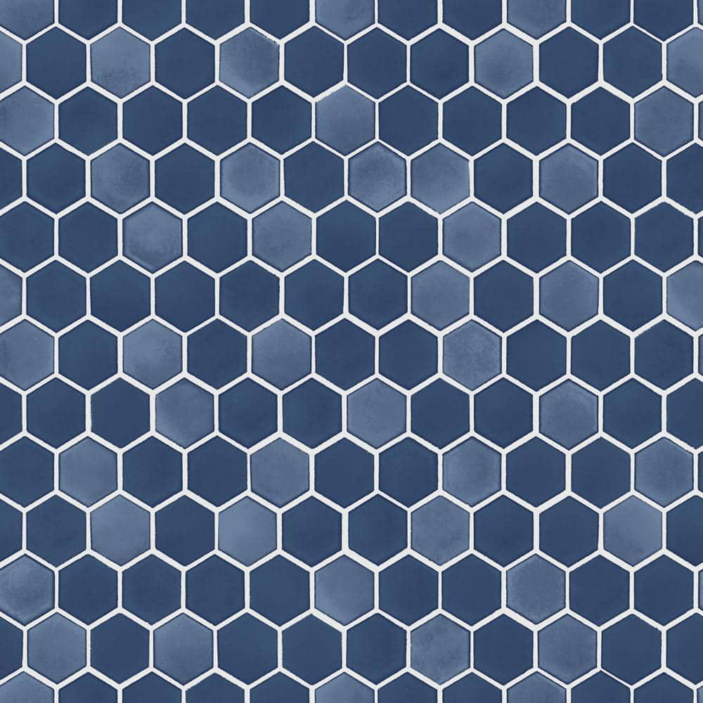 Tempaper & Co.® Hexagon Tile Removable Peel and Stick Wallpaper, Shades of Sapphire, 28 sq. ft.: Vinyl, Self-Adhesive, Geometric Design