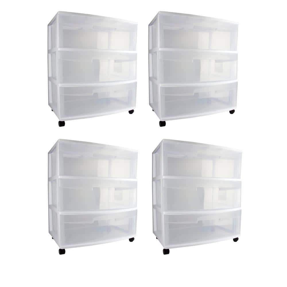 Sterilite Sterilite At Home 3 Drawer Wide Storage Cart Container with Casters (Set of 4)