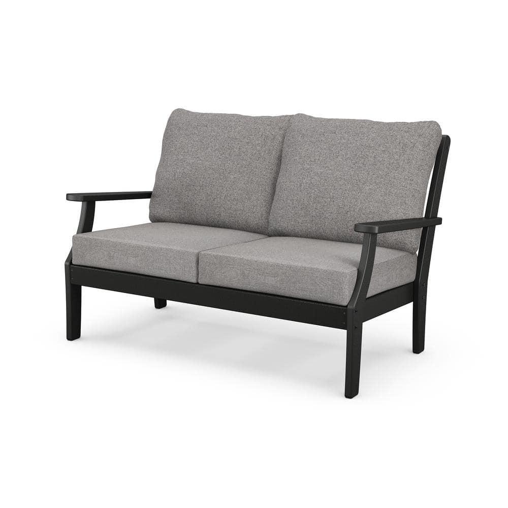 Braxton Traditional Cross Back Black and Grey Outdoor Settee