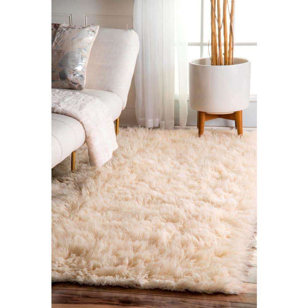 nuLOOM 8'x10' Elena Greek Flokati Shag Area Rug Cream: High Pile Wool, Solid Tufted Indoor Rug, No Backing