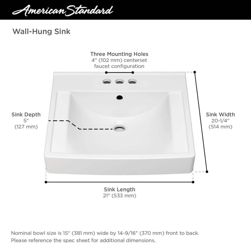 American Standard Decorum 20.25'' White Vitreous China Rectangular Bathroom Sink with Overflow