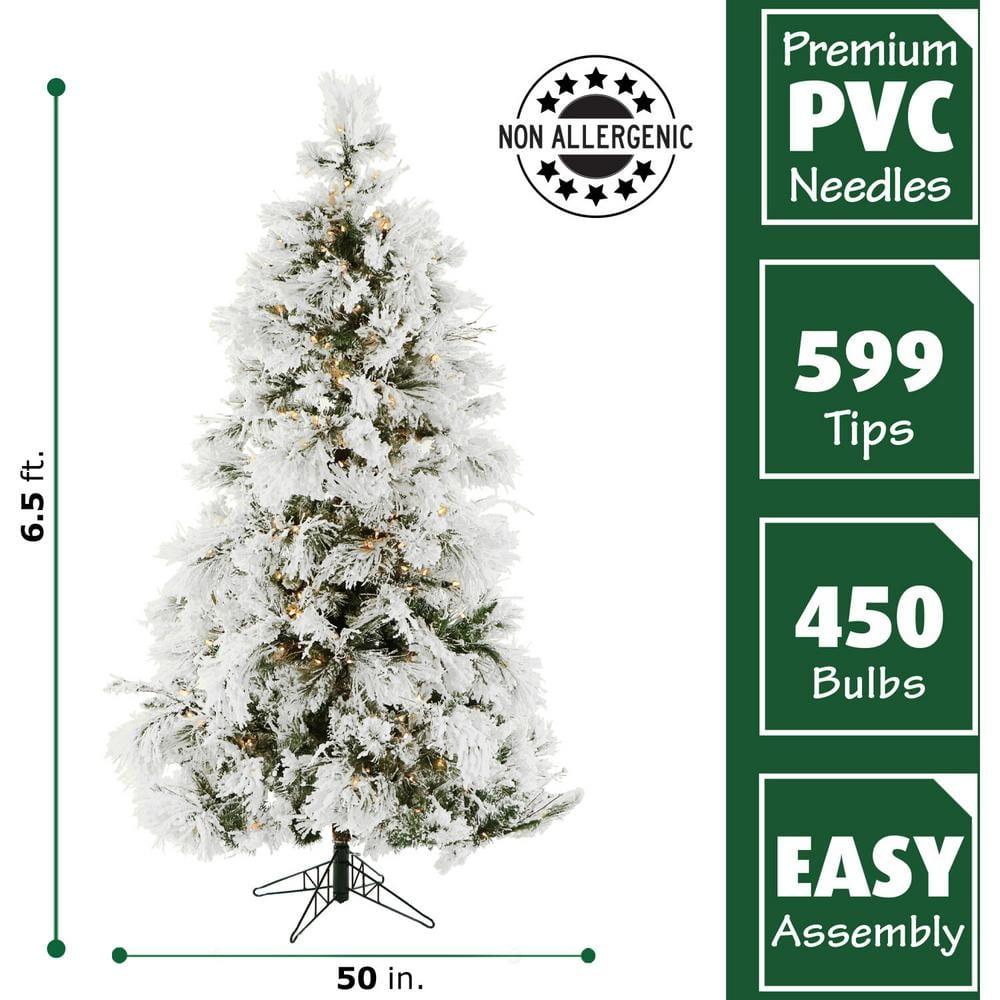 Fraser Hill Farm 6.5-Foot Pre-Lit Snow Flocked Snowy Pine Christmas Tree, Smart Lights