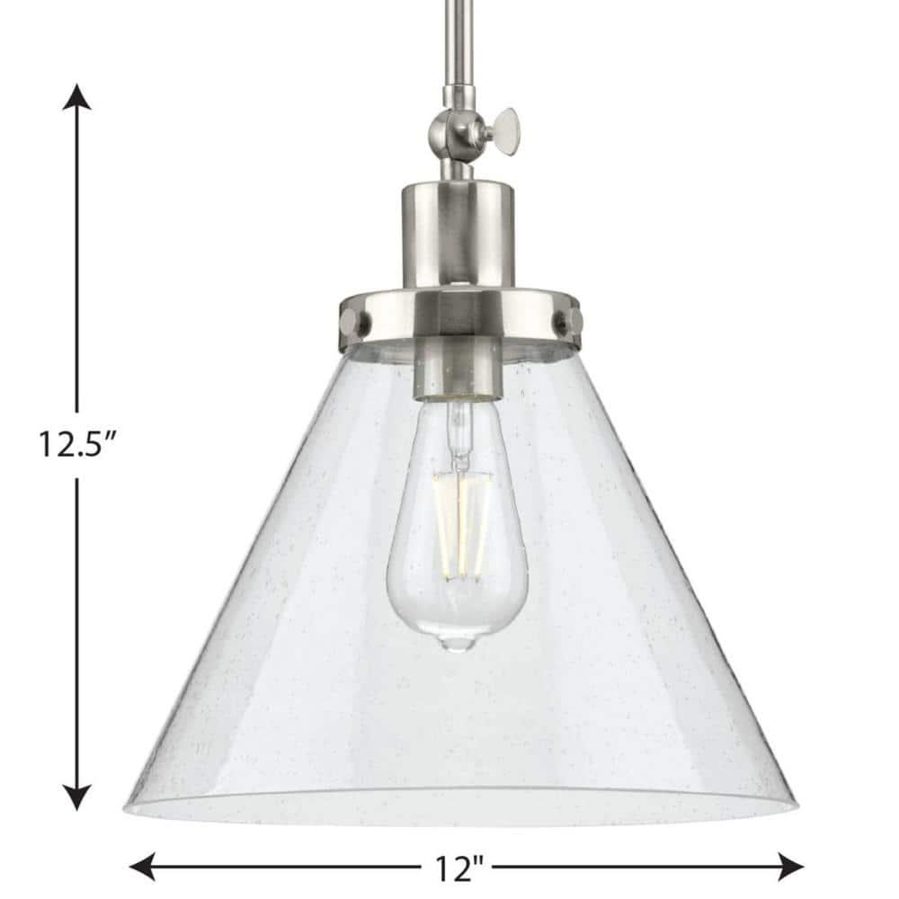 Progress Lighting Hinton 1-Light Industrial Pendant, Brushed Nickel, Seeded Glass Shade