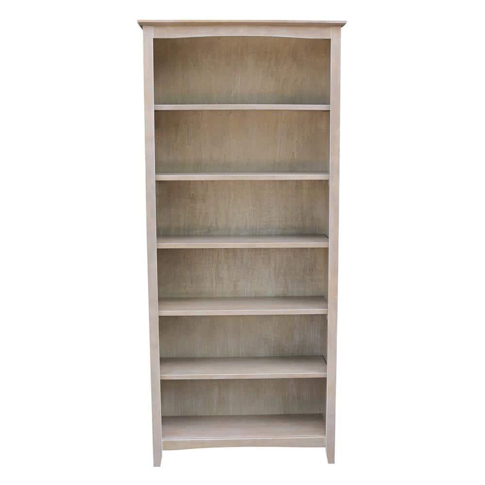 72" Shaker Bookcase Washed Gray/Taupe - International Concepts: Solid Wood, 5 Shelves, Mid-Century Design