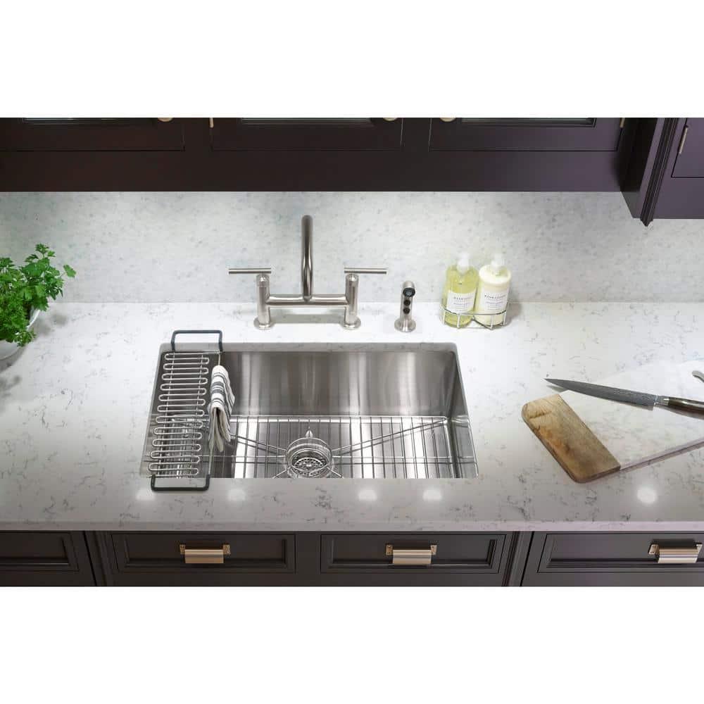 Strive 32" L x 18-1/4" W x 9-5/16" Under-Mount Double-Equal Kitchen Sink with Basin Rack