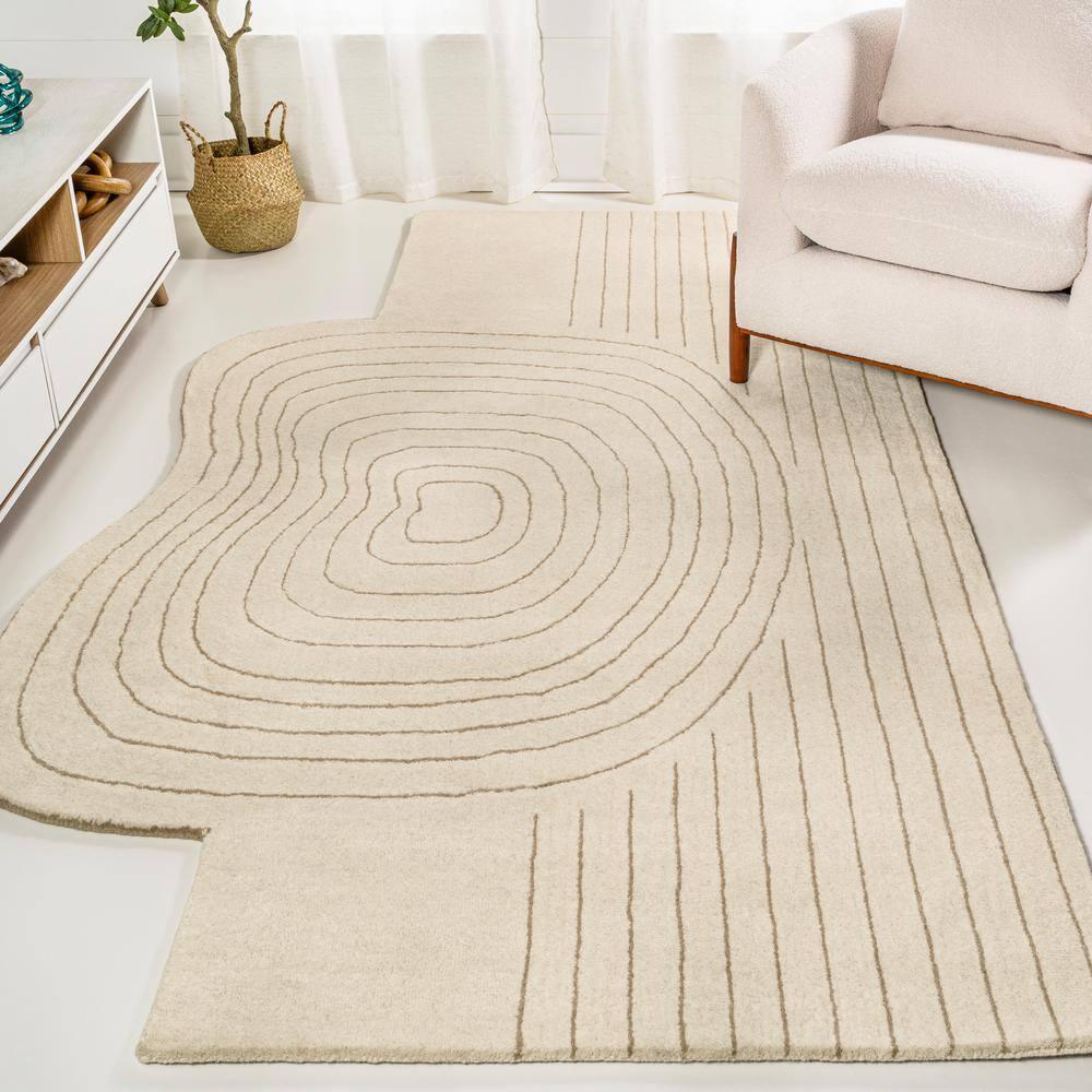 JONATHAN Y Retro Bohemian Abstract Striped Handwoven Wool Ivory/Beige 6 ft. x 9 ft. Area Rug