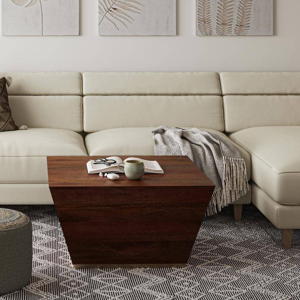SIMPLIHOME Abba Solid Mango Wood 28 Inch Wide Square Modern Coffee Table in Cognac Brown, Fully Assembled, for The Living Room and Family Room