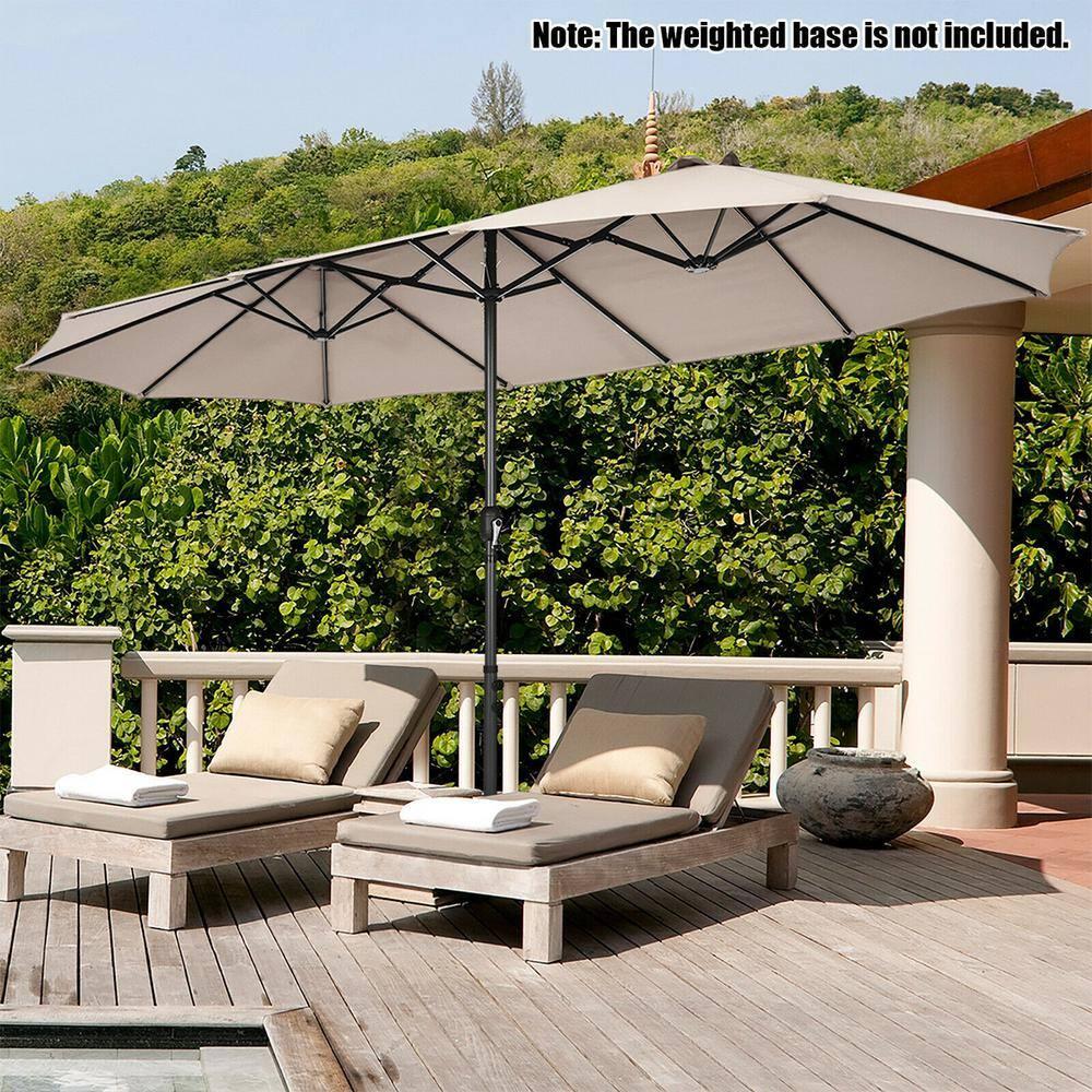 Costway 15FT Patio Double-Sided Umbrella Crank Outdoor Garden Market Sun Shade Beige