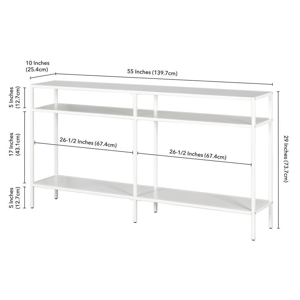 Evelyn&Zoe Sivil 55" Wide Rectangular Console Table with Metal Shelves, Matte White