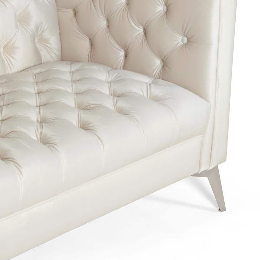 Noble House Camden Tufted Velvet Sofa, Beige, Silver
