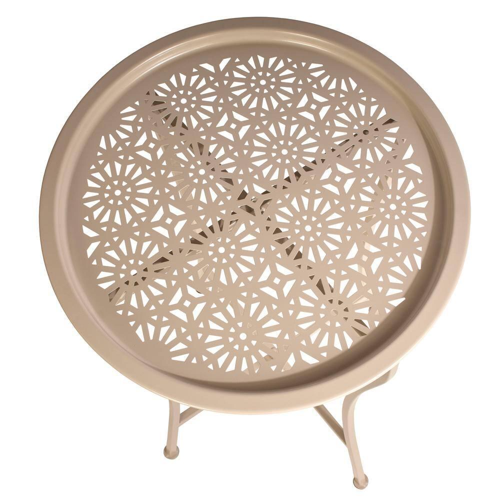 Daisy Patterned Metal Folding Side Table, Off-White