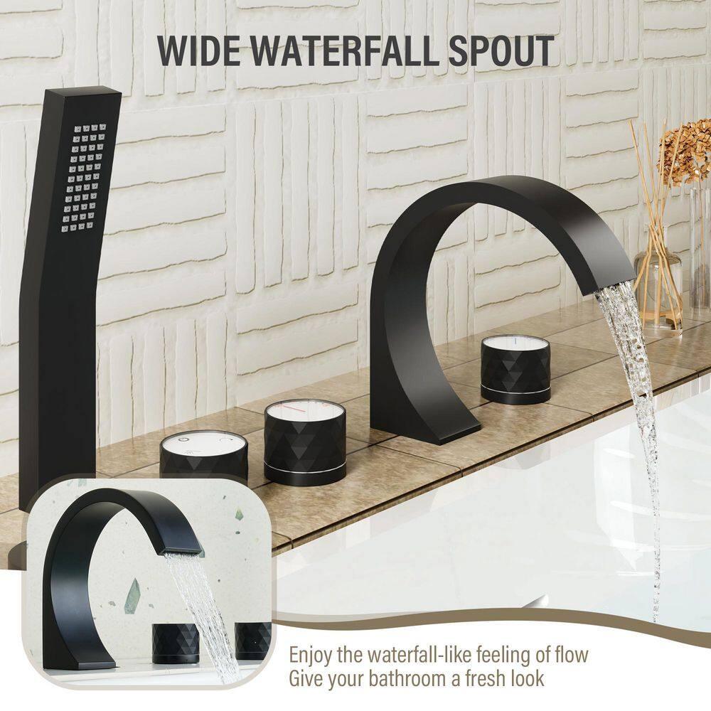 Matte Black Waterfall Roman Tub Faucet with Hand Shower