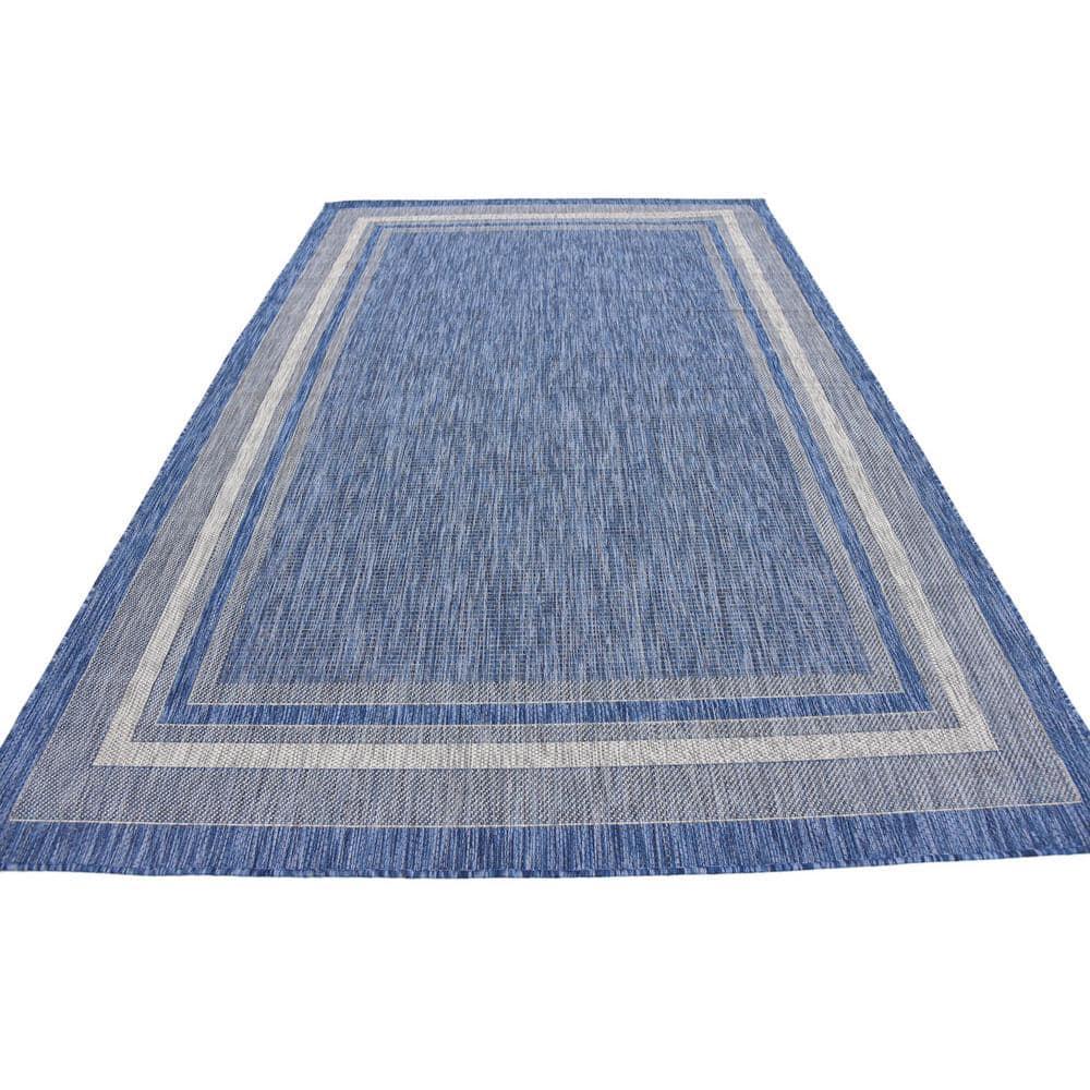 Unique Loom 6' 1 x 9' 0 Rectangle Indoor/Outdoor Border Blue Area Rug