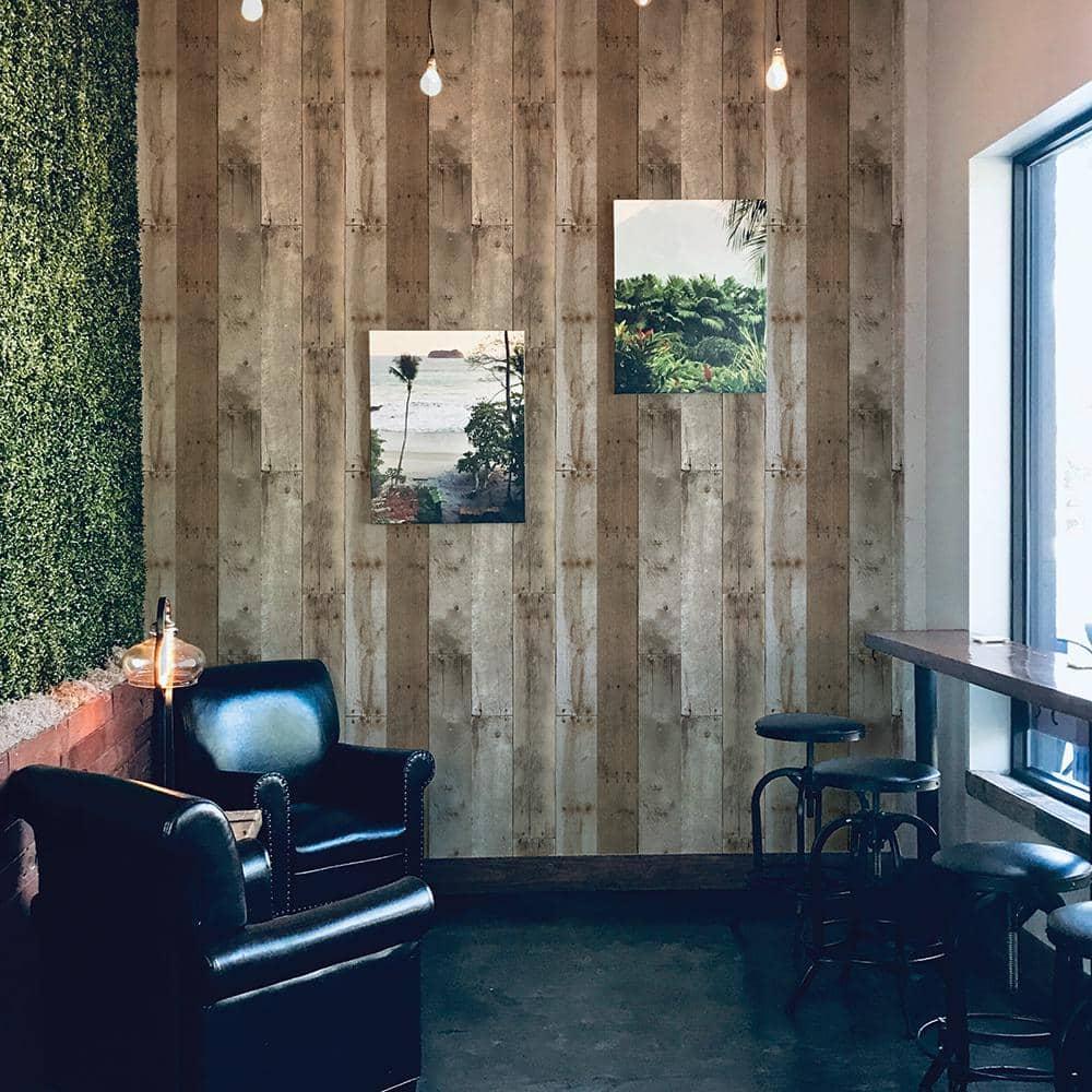 Tempaper Repurposed Wood Weathered Peel and Stick Wallpaper, 20.5" x 16.5'