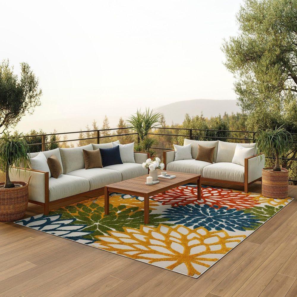 Nourison Aloha Floral Bloom Flatweave High-Low Indoor Outdoor Area Rug Turquoise Multicolor 9' x 12'