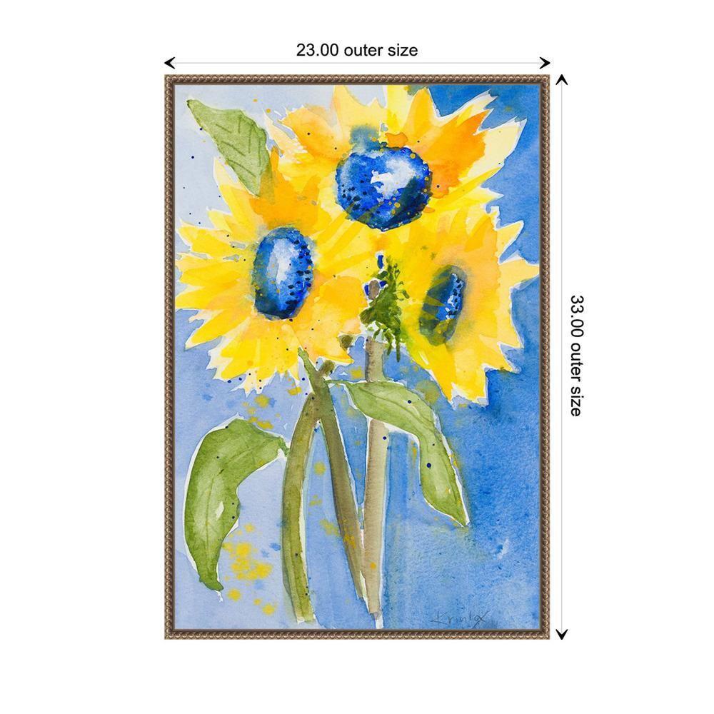 23"x33" Sunflowers by Krinlox Framed Canvas Wall Art Print Bronze - Amanti Art: Modern Botanical Lithograph, Polystyrene Frame