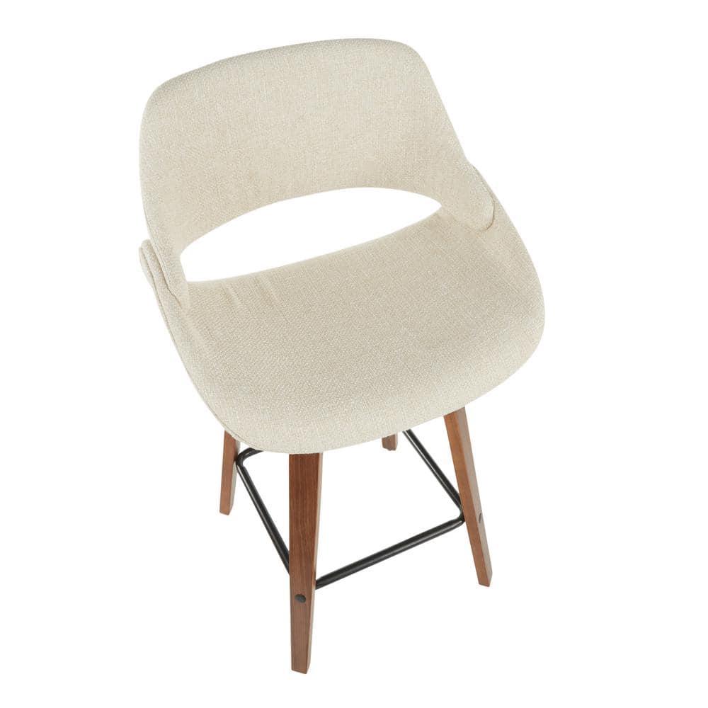 Set of 2 Fabrico Mid-Century Modern Counter Height Barstools Cream - LumiSource: Walnut Swivel Legs, Polyester Upholstery