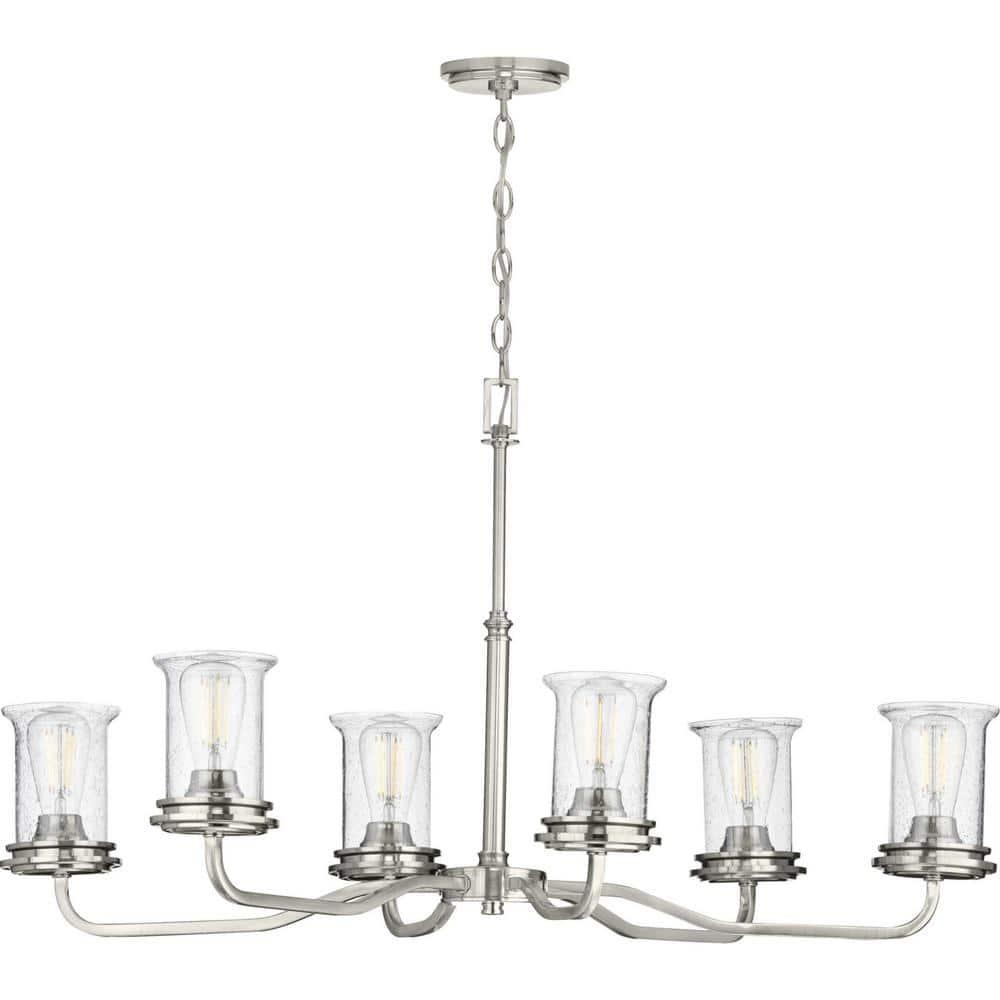 Progress Lighting Winslett 6-Light Chandelier, Brushed Nickel, Seeded Glass Shades