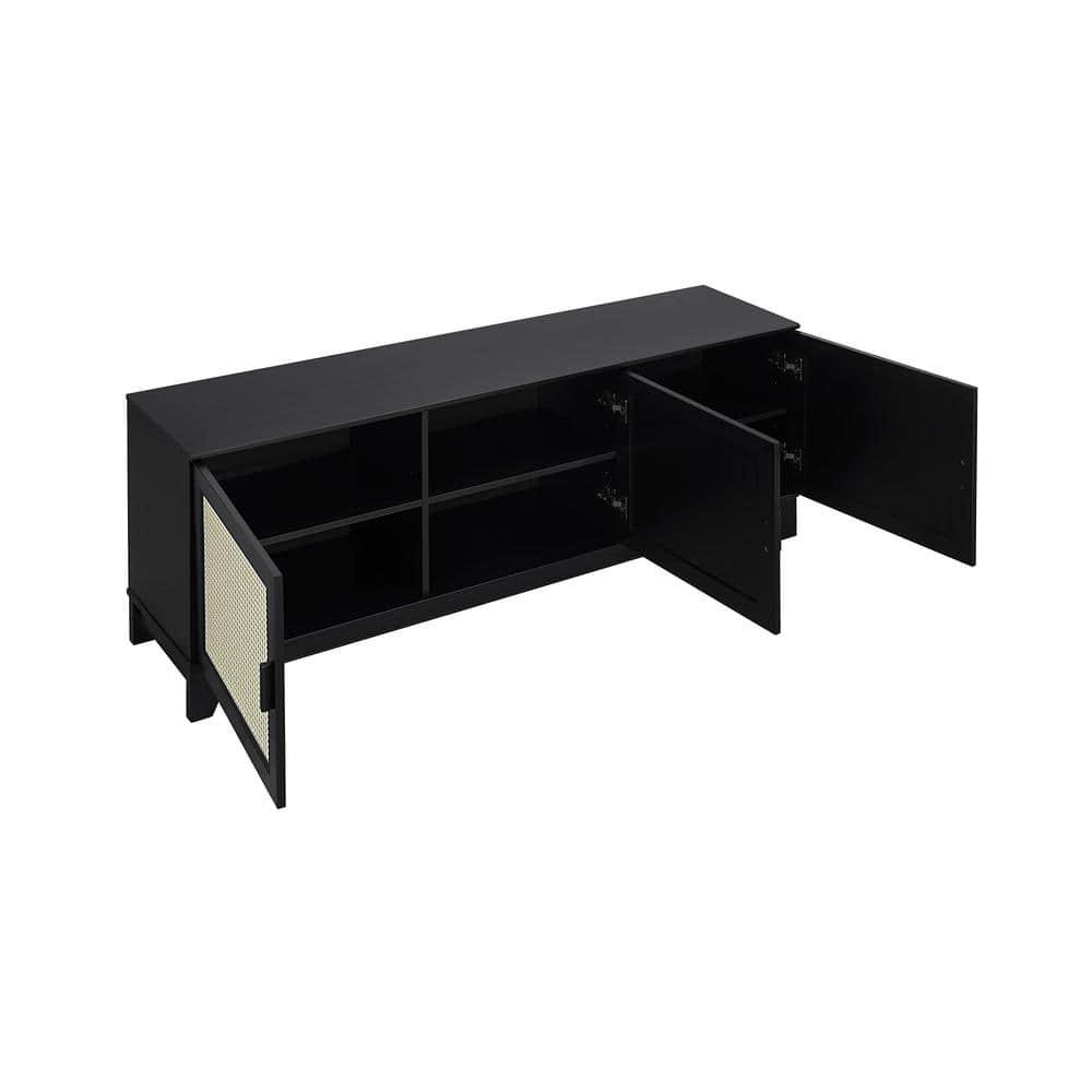Sheridan Modern 6 Shelf Cane TV Stand for TVs up to 55" Black - Manhattan Comfort