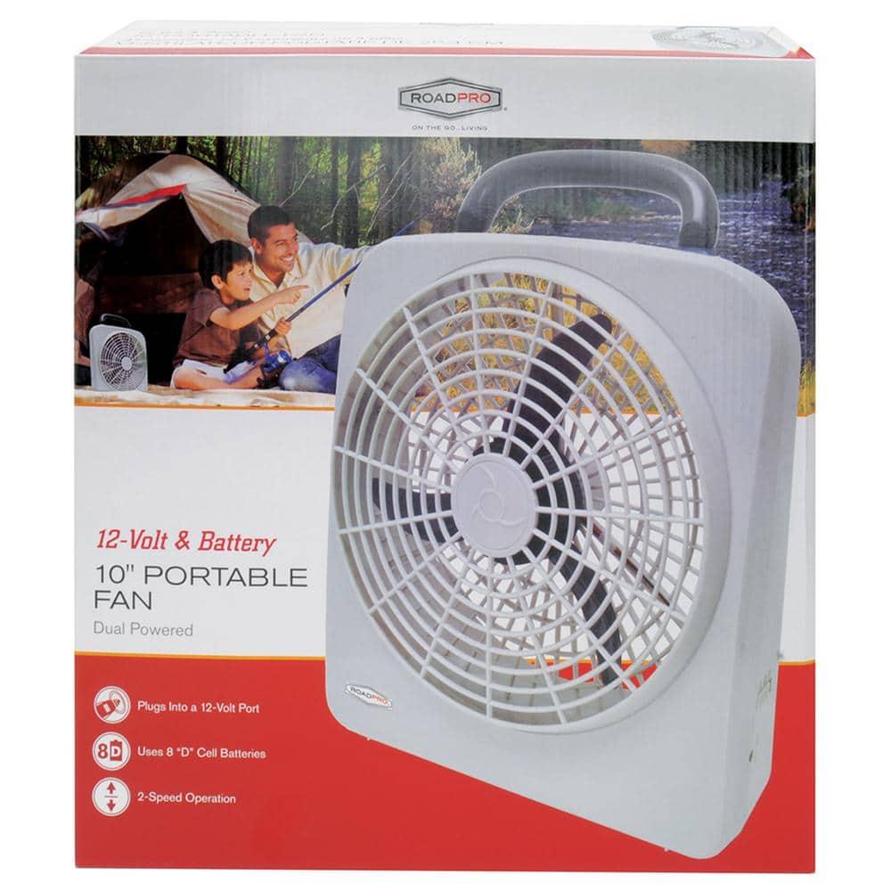 RoadPro Dual Power 12 Volt Plug In Car and RV 10 Inch 2 Speed Portable Fan