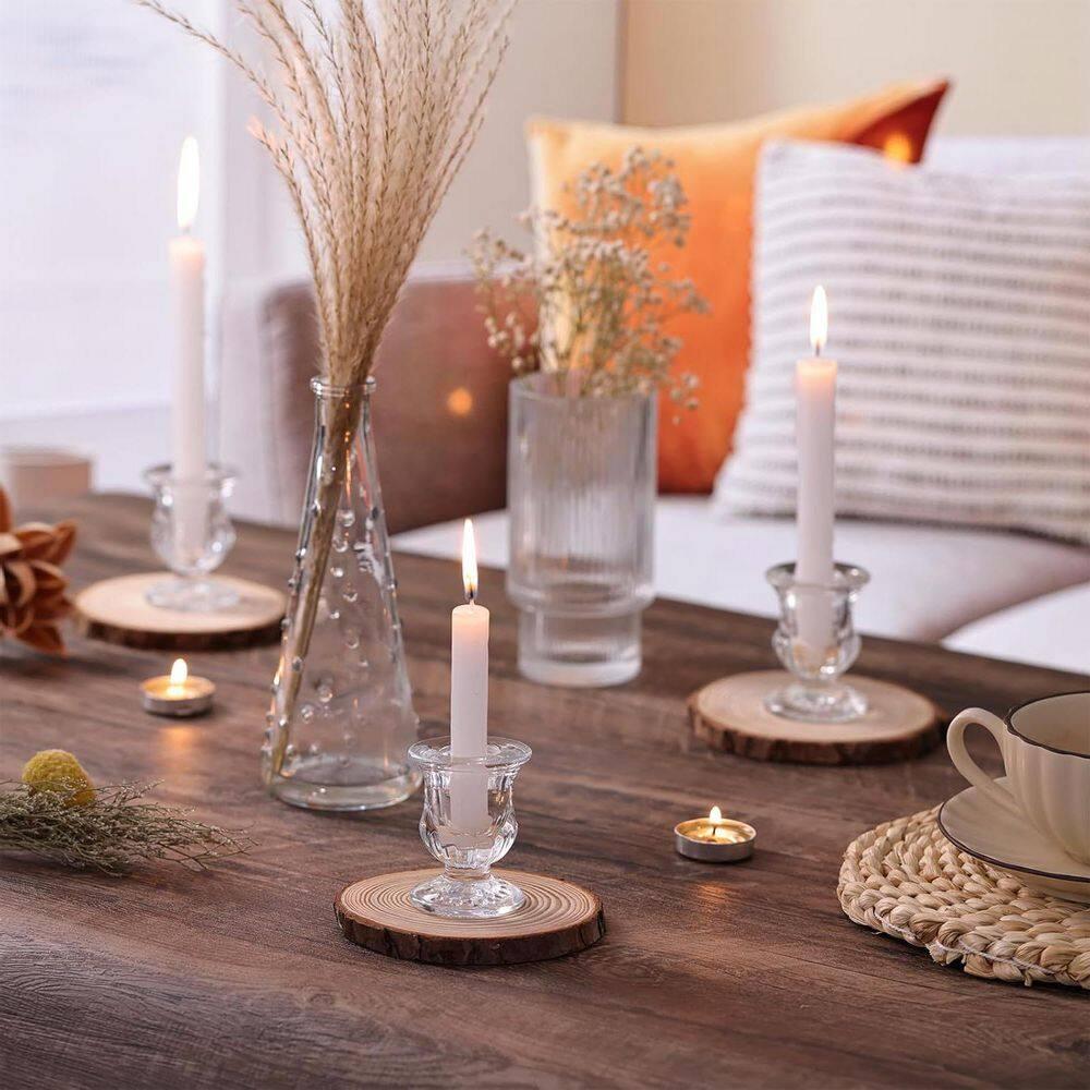 Juvale 12 Pack Clear Glass Candle Holders for Candlesticks, Taper Candles, Wedding Centerpieces, 2 x 2.3 x 2 In