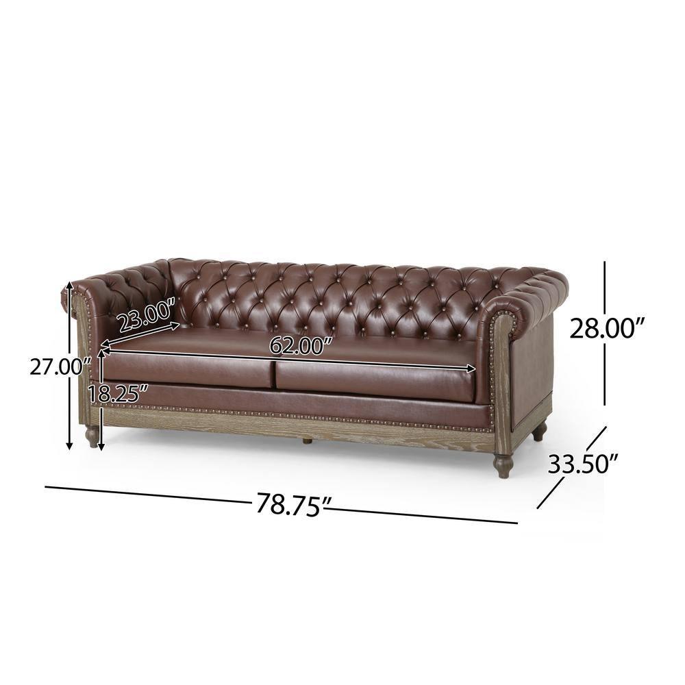 Noble House Glencoe Upholstered Tufted 3 Seater Sofa, Dark Brown
