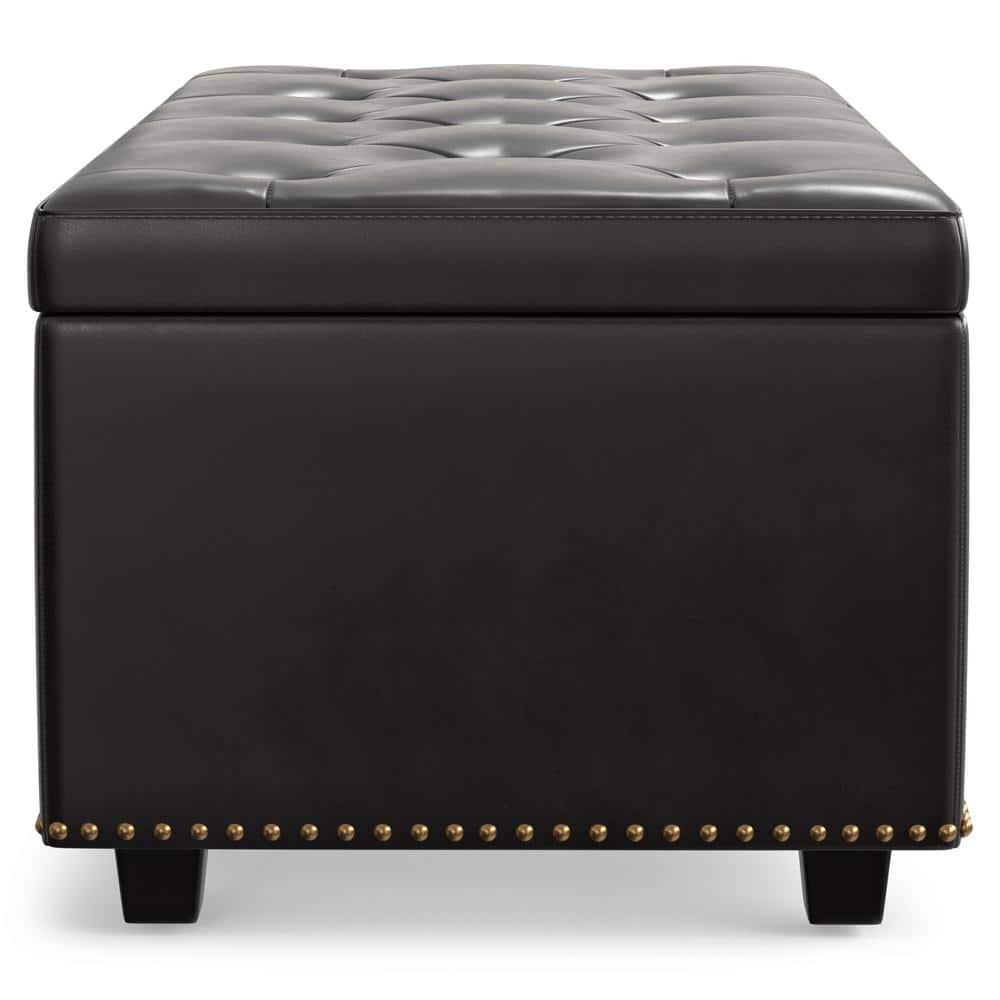 Simpli Home Hamilton 44"W Upholstered Lift-Top Storage Ottoman with Nailhead Trim and Tufted Detailing