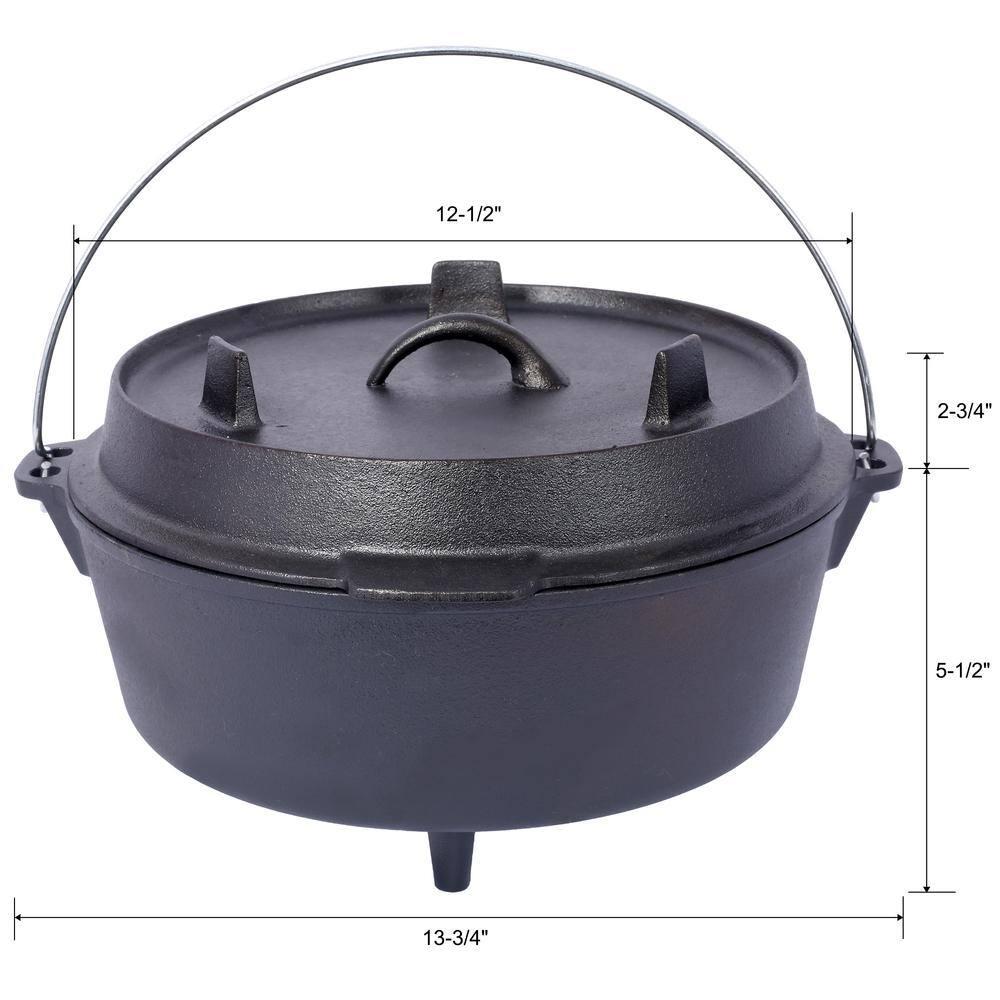 6 qt. Round Pre-Seasoned Cast Iron Dutch Oven in Black with Skillet Lid and Leg Base for Camping Fireplace Cooking BBQ