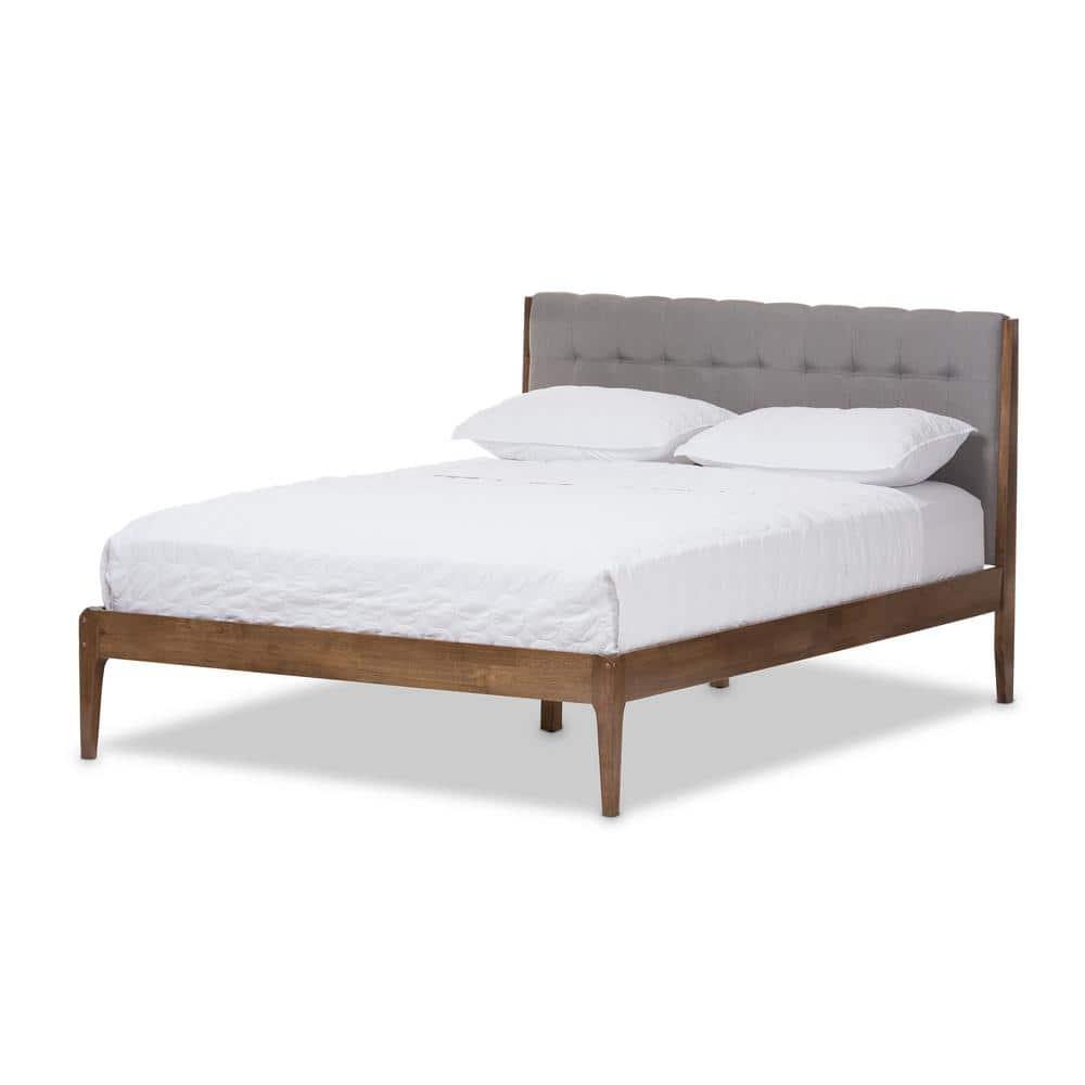 Baxton Studio Clifford Mid-Century Platform Bed, Full, Brown/Gray