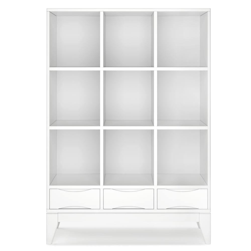 1 1 SOLID HARDWOOD 42 Inch Mid Century Modern Cube Storage Bookcase with Drawers in White, For the Living Room, Study Room and Office
