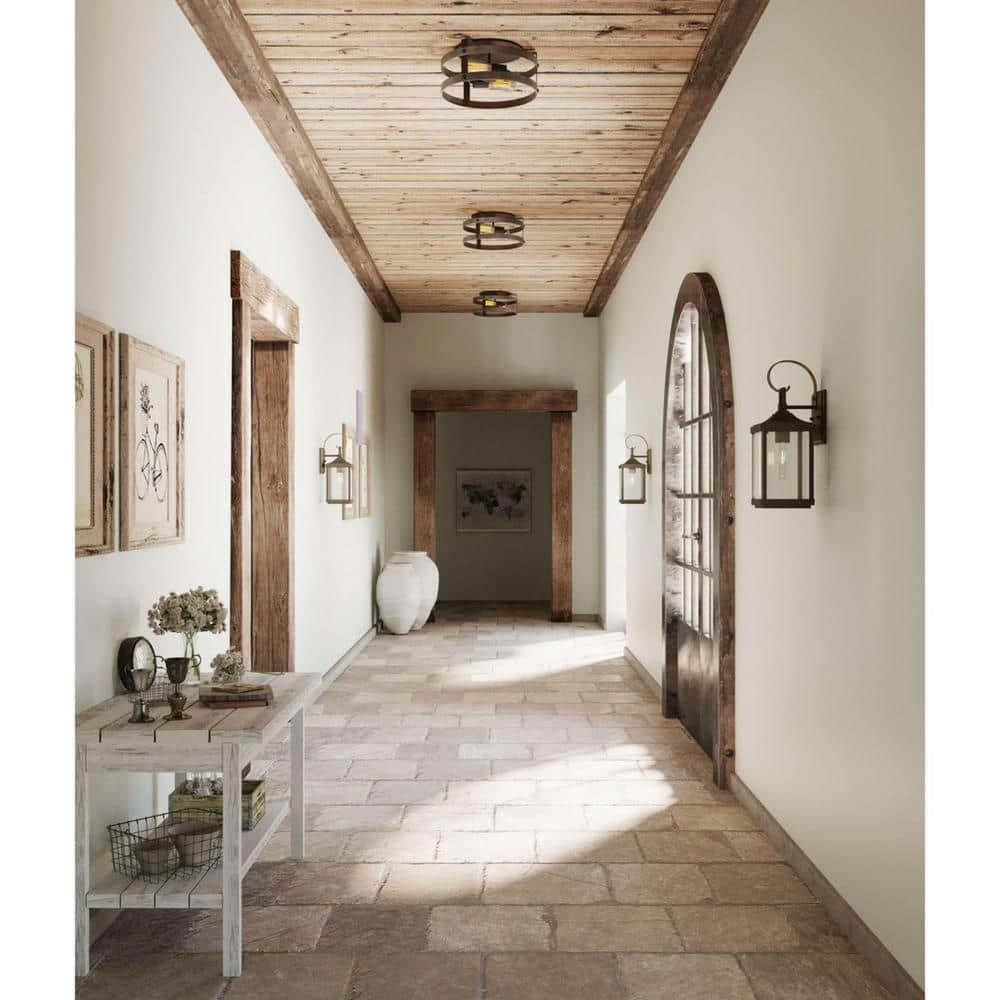 Progress Lighting Gibbes Street 3-Light Wall Lantern in Antique Bronze with Clear Beveled Glass Shade