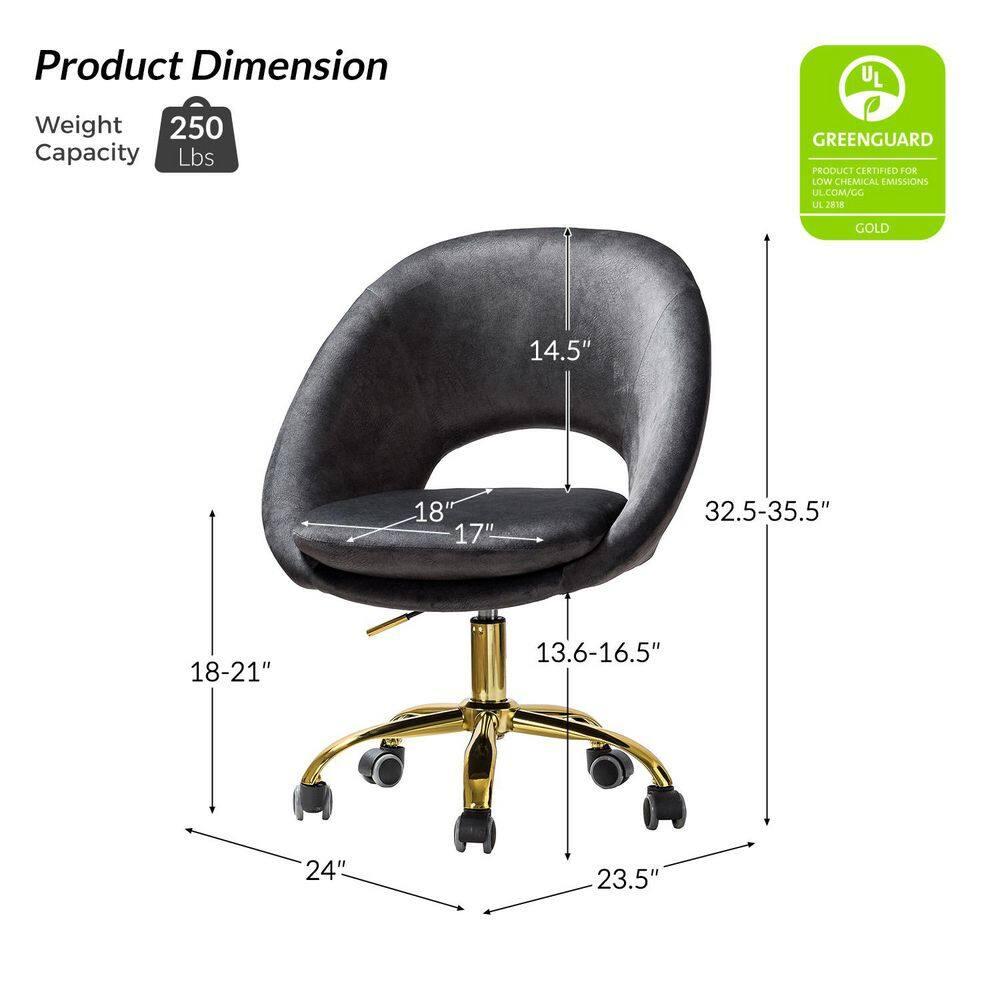 Velvet Swivel Rolling Home Office Chair Height Adjustable Computer Task Chair Metal Base Bedroom Charcoal